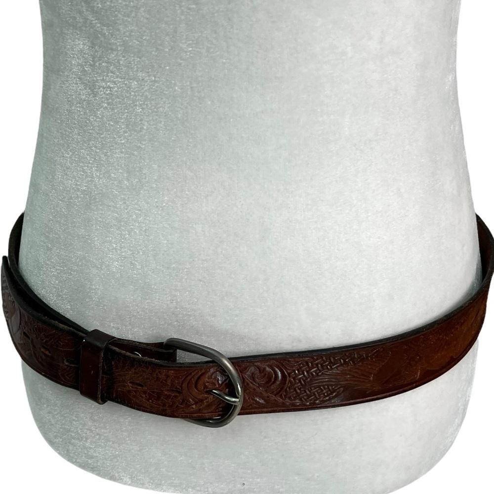 VINTAGE Top Grain Brown Leather Embossed Western Belt Size medium